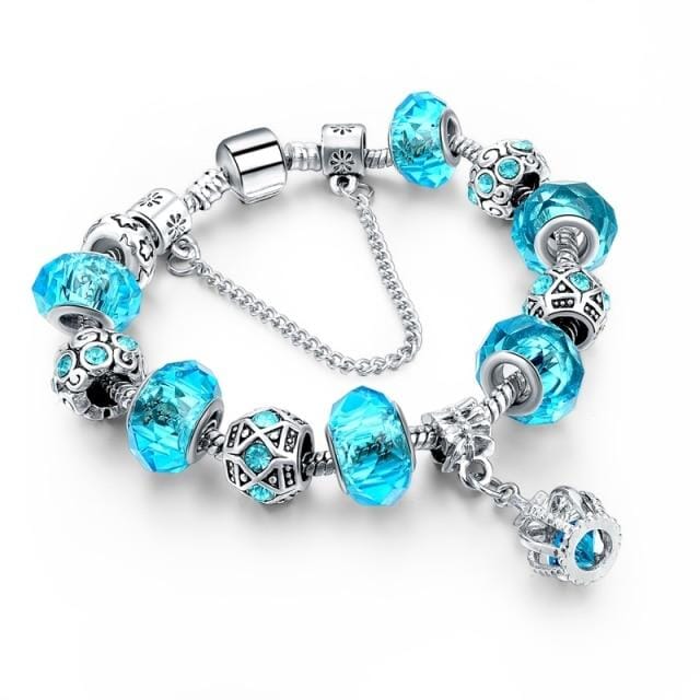 Crystal Beads Silver Charm BraceletBraceletSapphire