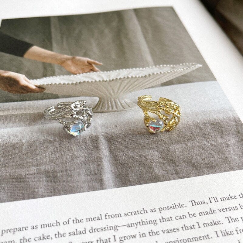 Unique Moonstone Flower Adjustable Ring - 925 Sterling SilverRing