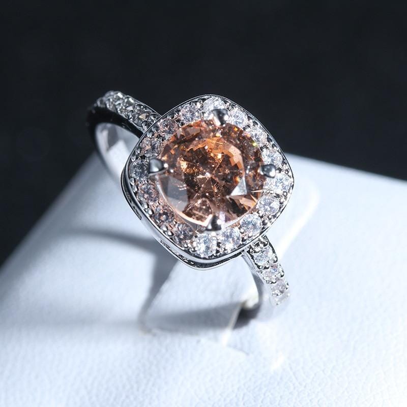Champagne Morganite White CZ Ring - 925 Sterling SilverRing