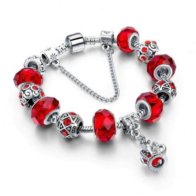 Crystal Beads Silver Charm BraceletBraceletRuby