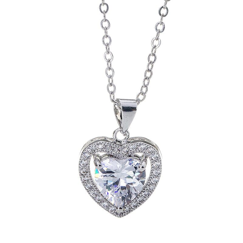 Charm Heart Diamond Necklace - 925 Sterling SilverNecklace