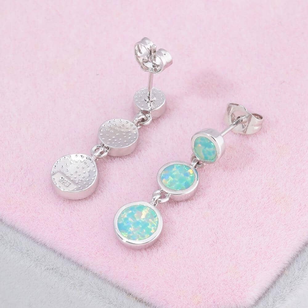 BOHO Green Fire Opal Round Stone Long Drop EarringsEarrings