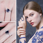 3.3ct Square Created Blue Sapphire Ring - 925 Sterling SilverRing