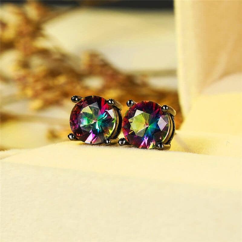 Rainbow Mystic Topaz Black Gold Stud EarringsEarrings