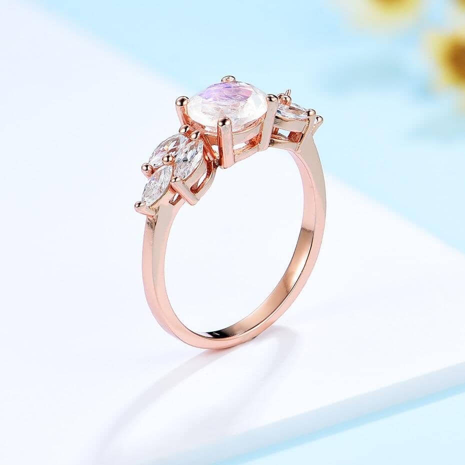 Glamorous Natural Moonstone White Topaz Rose Gold RingRing