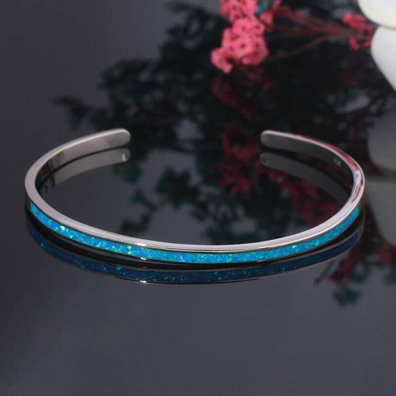 Minimalist Fire Opal Bangle Bracelet - 925 Sterling SilverBracelet