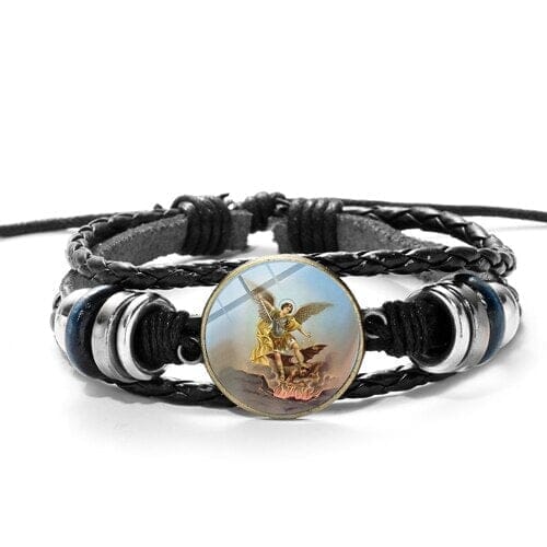 WWJD Archangel St.Michael Leather BraceletBraceletStyle 12
