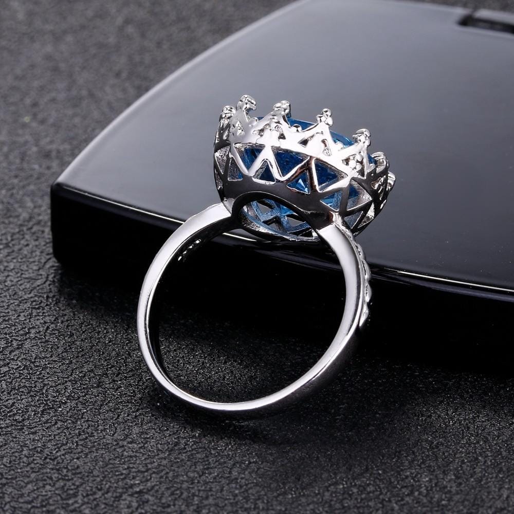 Blue Sapphire Crown Ring - 925 Sterling SilverRing