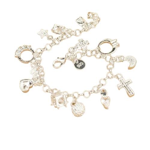Cross Moon Heart Clock Ball Cube Star Charm Bracelet - 925 Sterling SilverBracelet