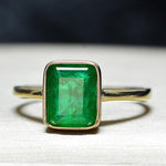 Elegant Square Emerald Yellow Gold Ring - 925 Sterling SilverRing