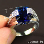 Index Finger Male Blue CZ Sapphire Ring - 925 Sterling SilverRing