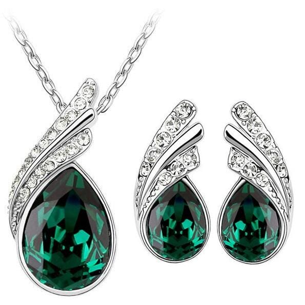 Austria Crystal Water Drop Leaves - A Pair of Earrings and a Necklace - Free ShippingEarringsGreen