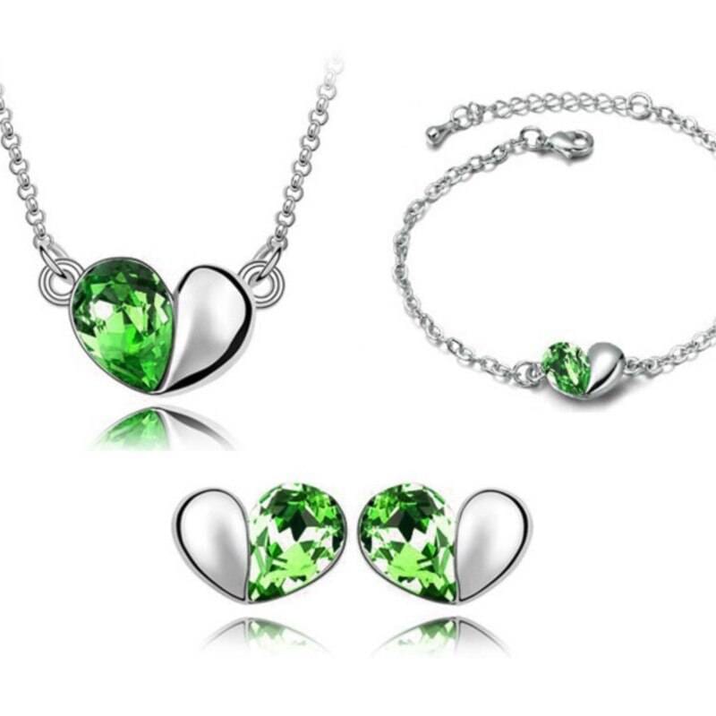 Charm Crystal Heart Blue Topaz, Pink Sapphire, Peridot, Amethyst Jewelry Set