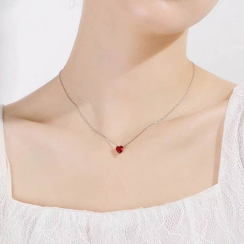 Little Heart Shape Ruby Necklace - 925 Sterling SilverNecklace