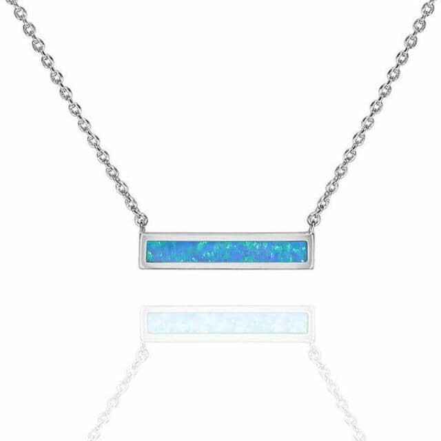 Rectangular Blue and White Fire Opal Silver NecklaceNecklaceOL71