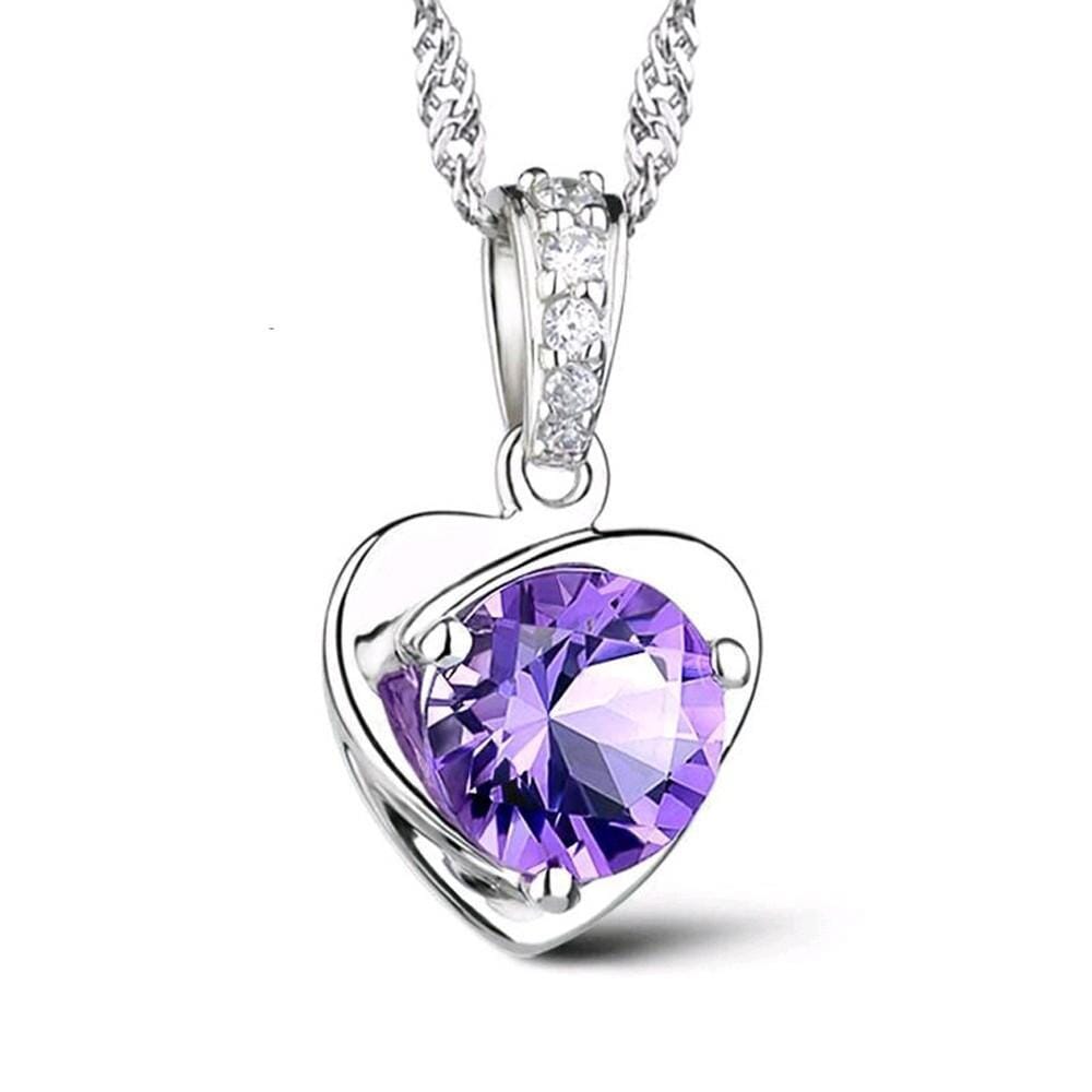 Amethyst Silver Heart PendantNecklace