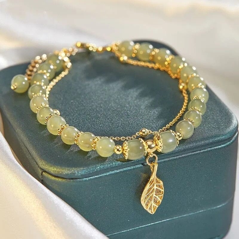 Hetian Jade Flowers and Leaf BraceletBracelet