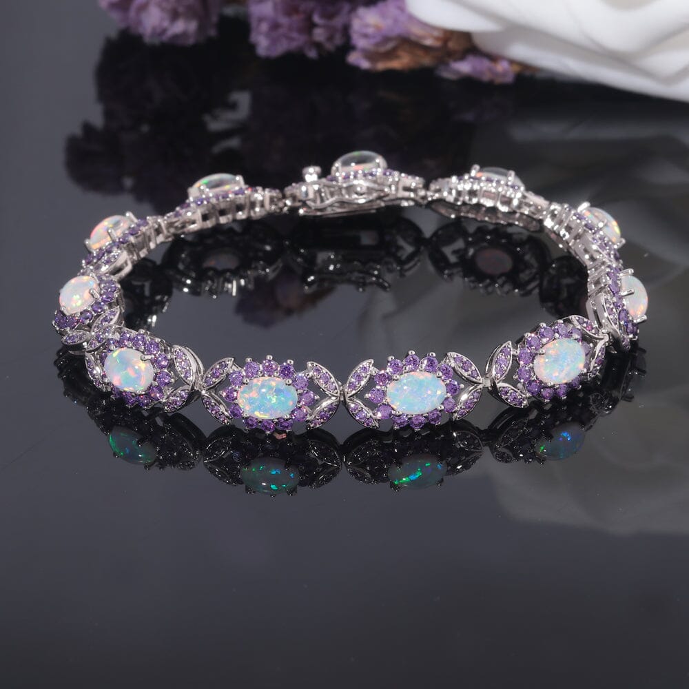 White Fire Opal and Amethyst Boho BraceletBracelet