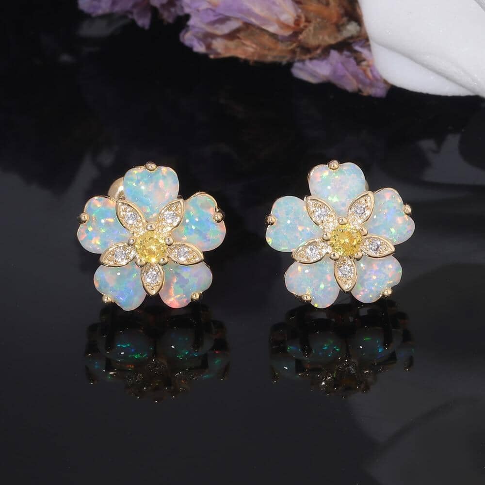 Cherry Blossom Fire Opal Stone Stud EarringsEarrings
