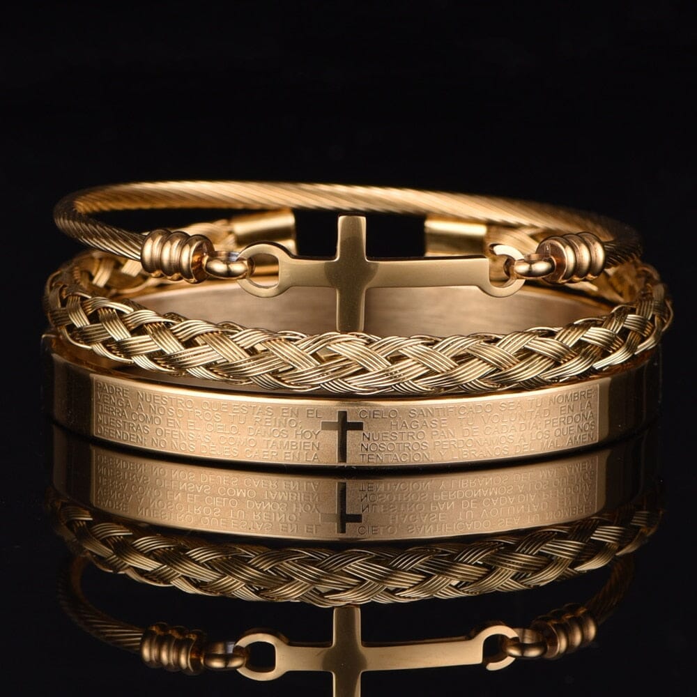 3pcs Set Stainless Steel WWJD BraceletBraceletGold Set B