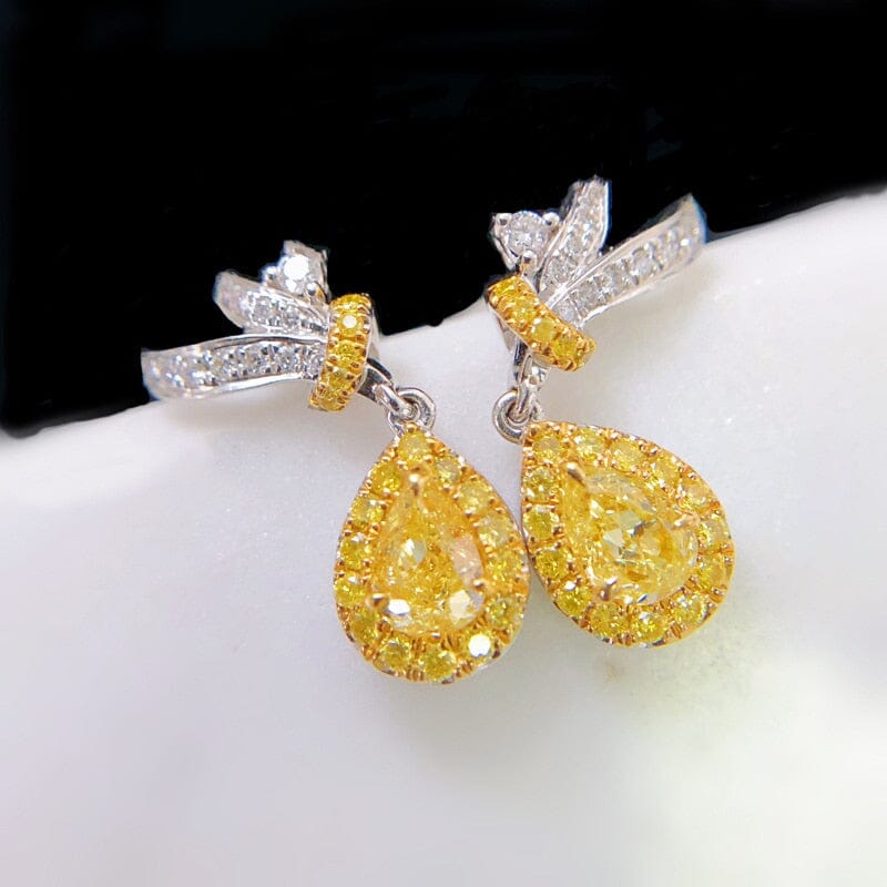 Water Drop Shaped Yellow Stone Citrine Earrings - 925 Sterling SilverEarrings