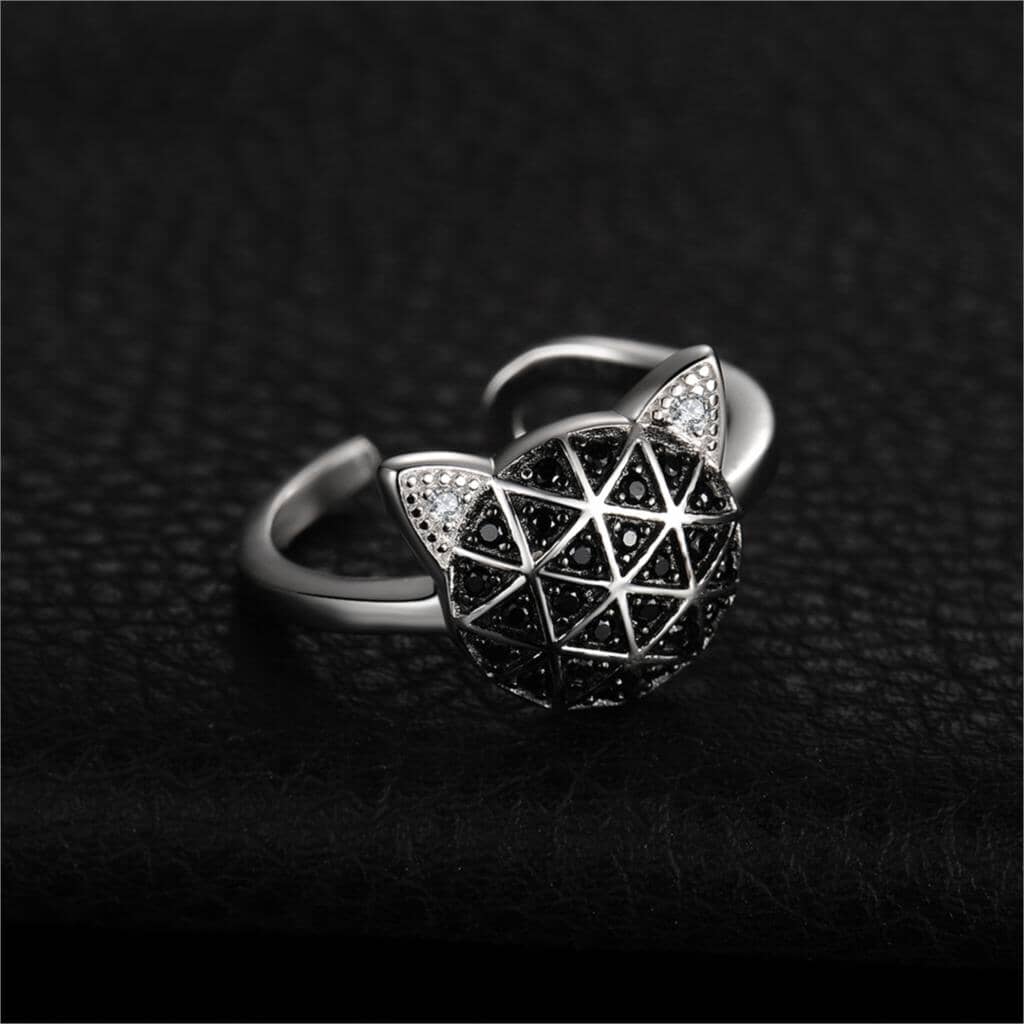 Black Onyx Cat Adjustable Ring - 925 Sterling SilverRing