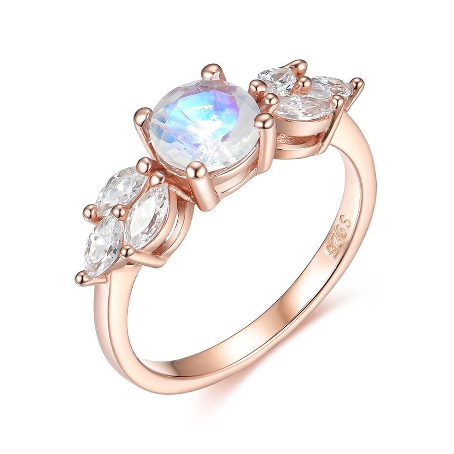 Glamorous Natural Moonstone White Topaz Rose Gold RingRing8