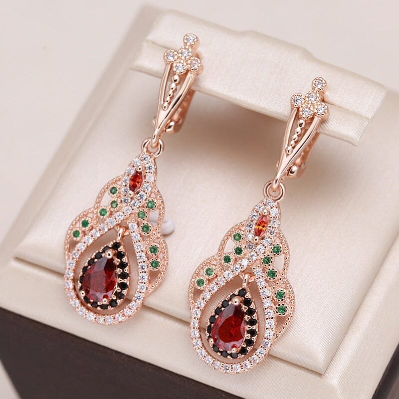 Queen Crystal Flower CZ Ruby Earrings - 585 Rose GoldEarrings