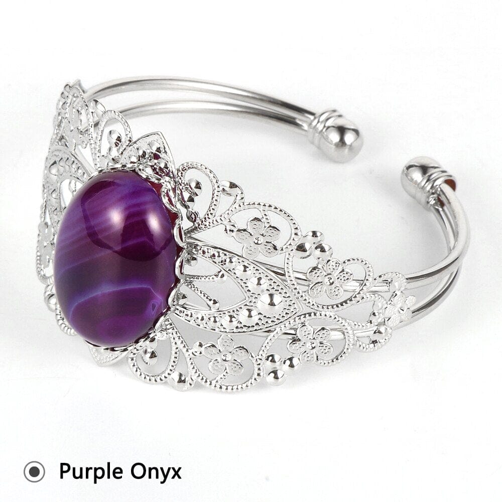 Coffee Onyx Labradorite Oval Gemstone Open BangleBraceletPurple Onyx
