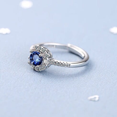 Dainty Blue Sapphire Zircon Adjustable Ring - 925 Sterling SilverRing