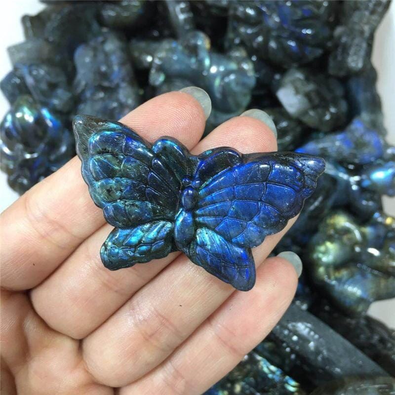 Natural Carved Labradorite Stone CrystalNecklaceButterfly