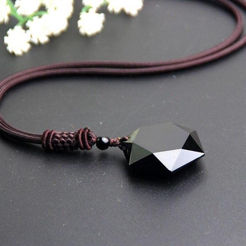 Star Of David Black Obsidian Pendant NecklaceNecklace
