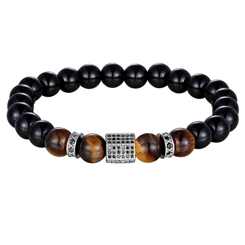Matte Onyx Stone and Tiger Eye BraceletBraceletSteel color