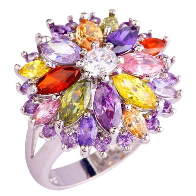 Peridot Garnet Citrine Amethyst and White Topaz Multicolor Cocktail RingRing