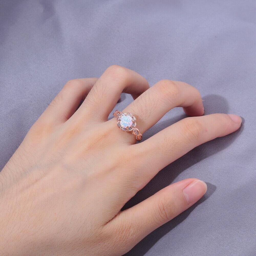 White Fire Opal Rose Gold RingRing