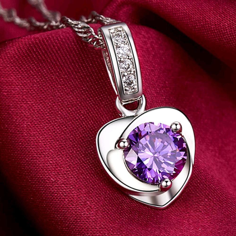 Amethyst Silver Heart PendantNecklace