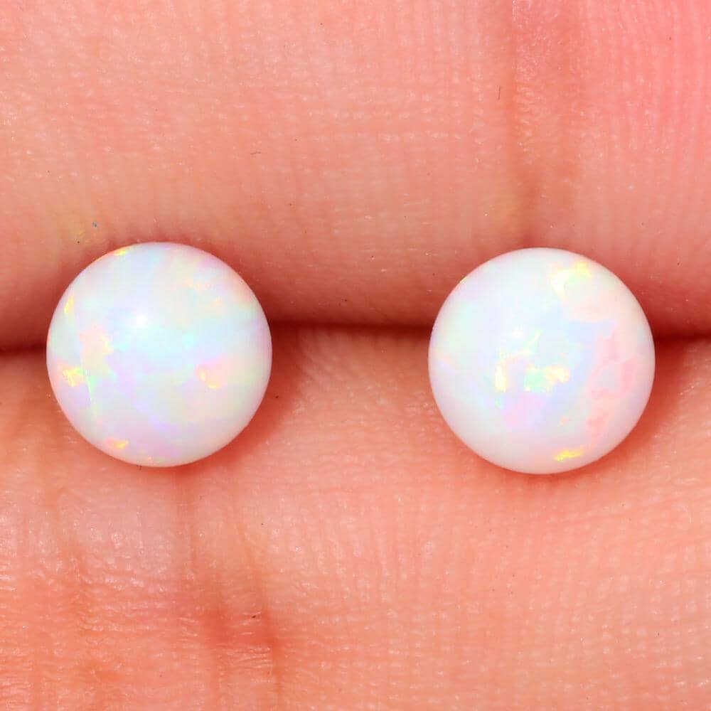 White Fire Opal Yellow Gold Stud Earrings - 925 Sterling SilverEarrings