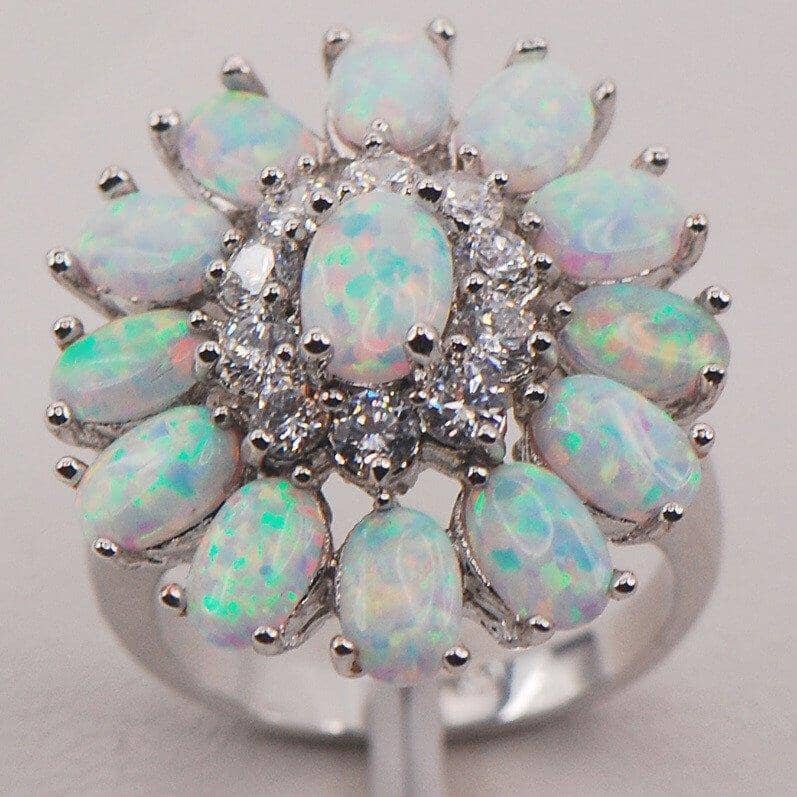 White Fire Opal Flower Sterling Silver RingRing