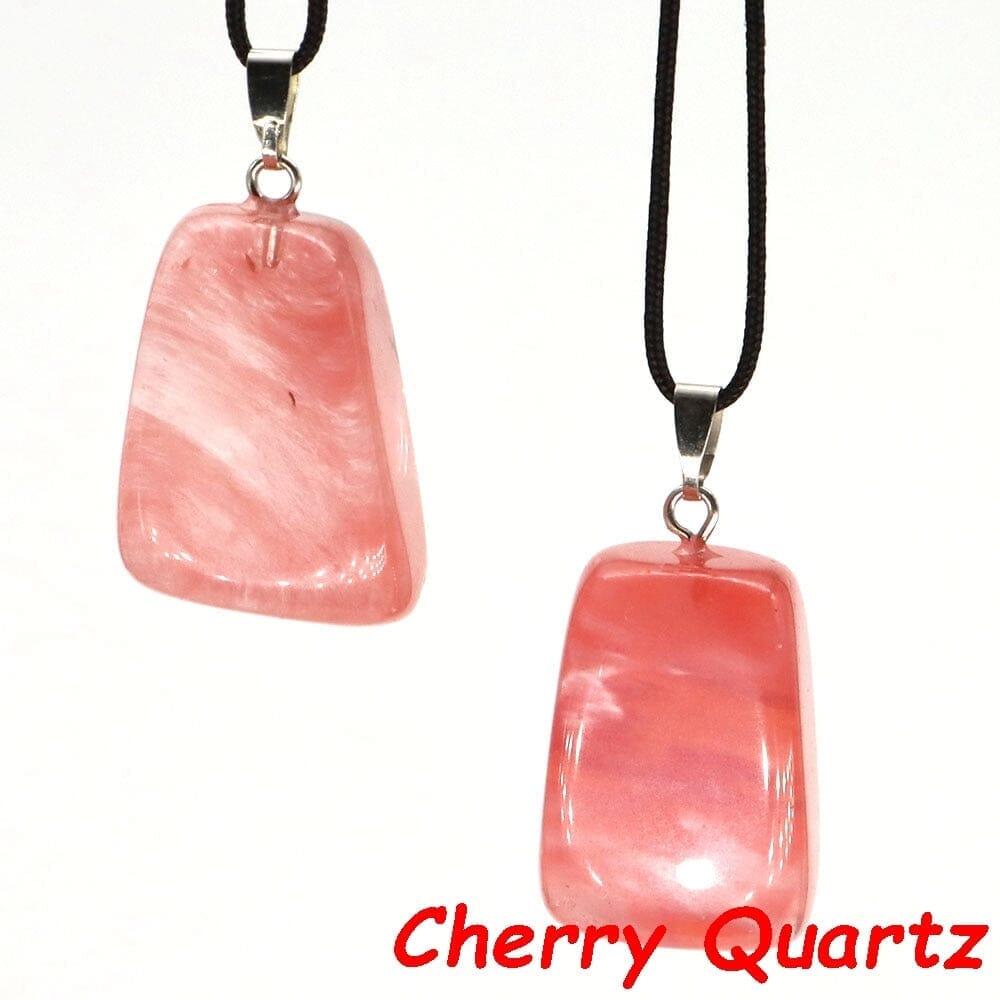 Aventurine and Other Stones Natural Crystal Irregular Tumbled Stone Reiki Rope NecklaceNecklaceCherry Quartz