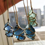 Natural Quartz Crystal Stone / Blue-Green Fluorite PendantPendant