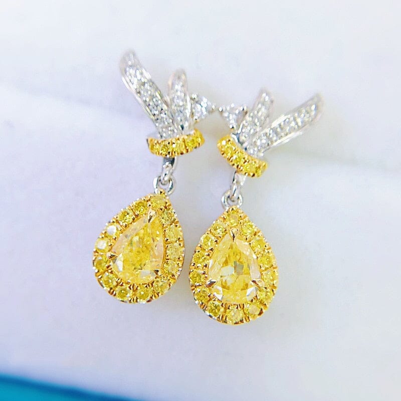 Water Drop Shaped Yellow Stone Citrine Earrings - 925 Sterling SilverEarrings
