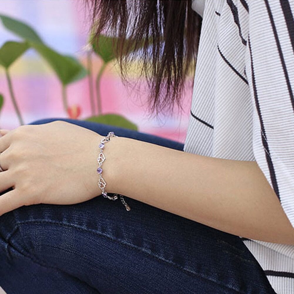 Delicate Heart Chain Amethyst Bracelet - 925 Sterling SilverBracelet
