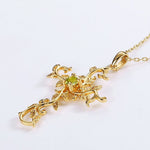 Cross Vine Flower Peridot Pendant Necklace- 925 Sterling SilverNecklace