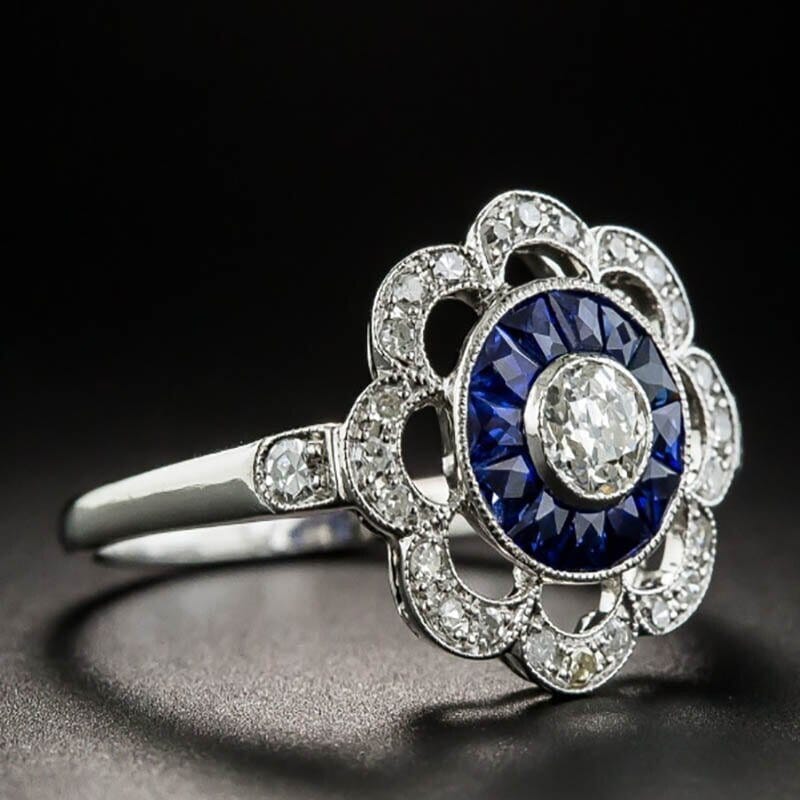 Trendy Flower-shaped Sapphire Sapphire - 925 Sterling SilverRing