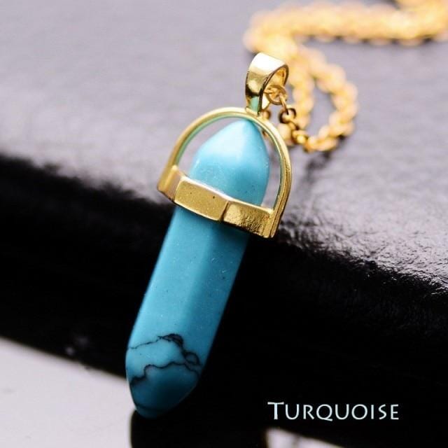 Natural Stone Bullet Shape Healing Point Pendant NecklaceNecklaceTurquoise