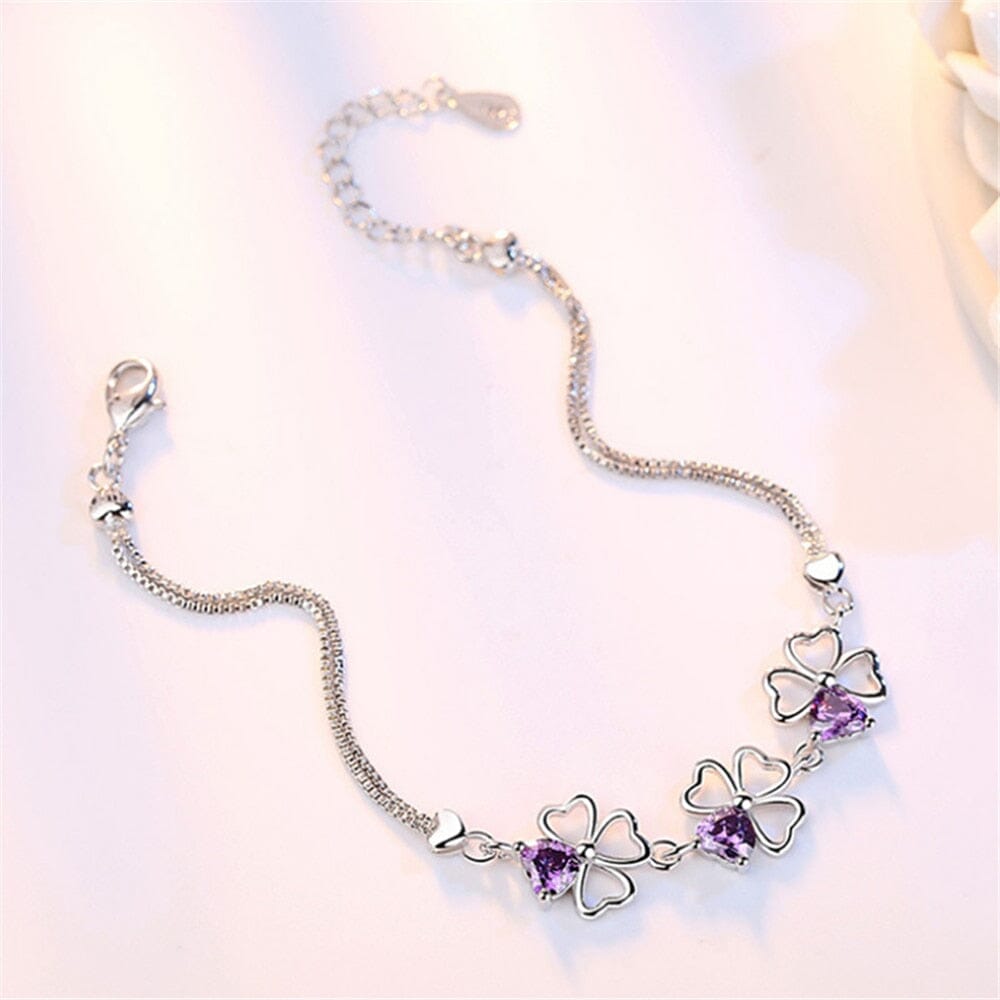Simple Lucky Leaves Amethyst Bracelet - 925 Sterling SilverBracelet