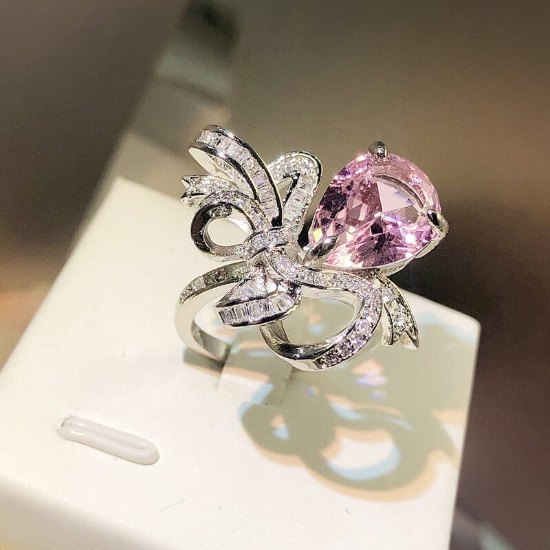 New Fashion Pink Sapphire Bow Adjustable RingRing