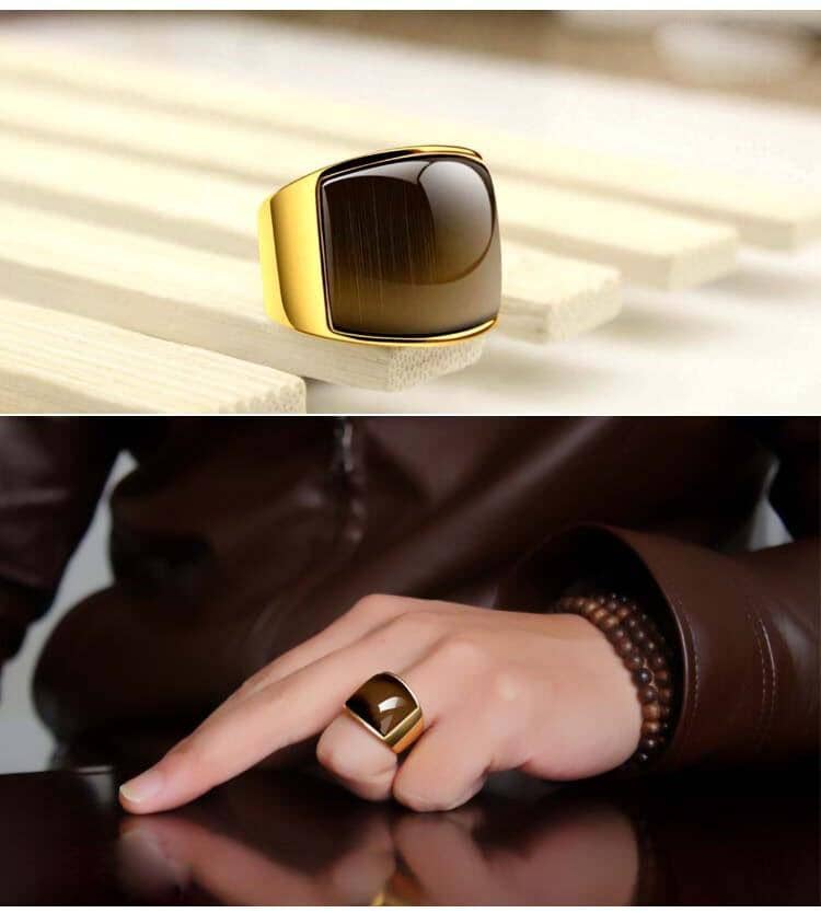 Stainless Steel & 18K Yellow Gold Plated Opal RingRing