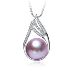 925 Sterling Silver Elegant Pearl PendantNecklacePurple8-9mm