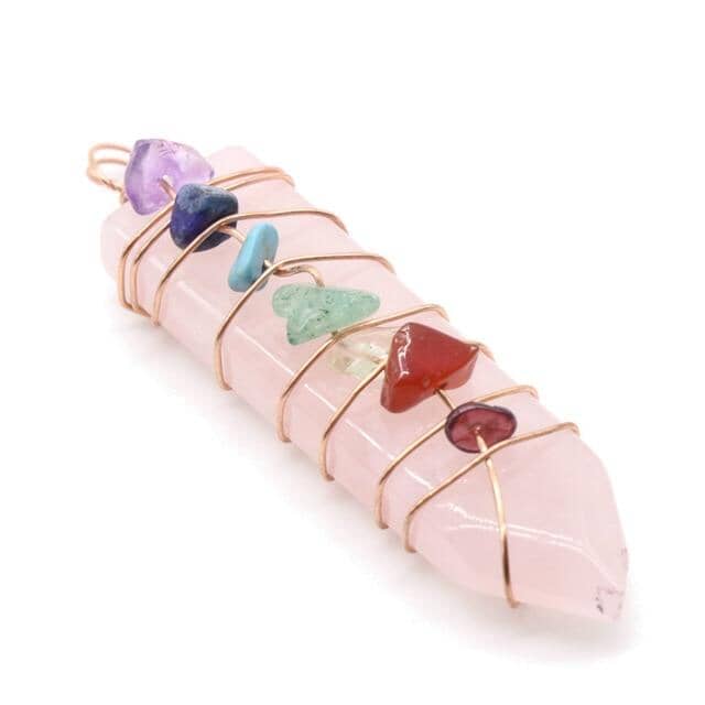 Handmade Wrap Pendulum 7 Chakra Sword PendantPendantRose Quartz